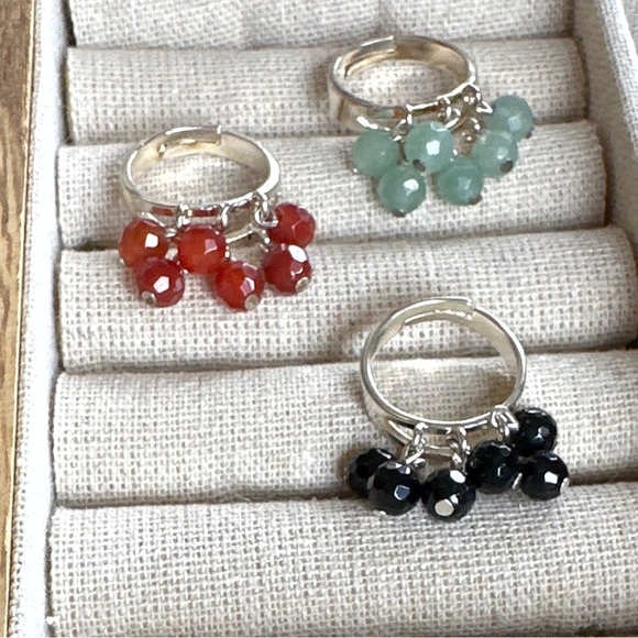 Onyx Carnelian Aventurine Adjustable cuff Victorian Cocktail statement ring - Picture 2 of 10